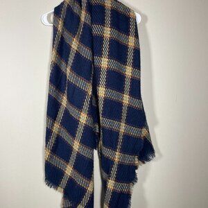 Steve Madden Women's Navy Yellow Plaid Scarf Acrylic Blend 33" x 73"